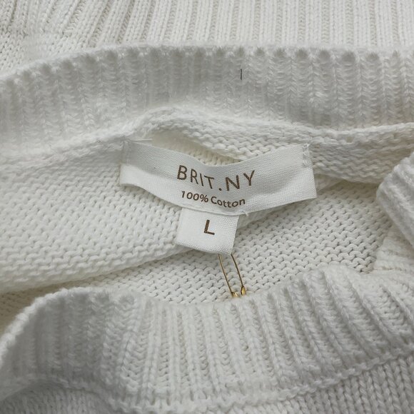 BRIT.NY White Cotton LS Sweater Embroidered Pickleball/Tennis & Scrunchie L NWT - Picture 5 of 11